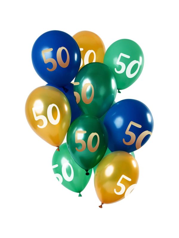 12 Ballonnen 50 Jaar Groen Goud 30cm