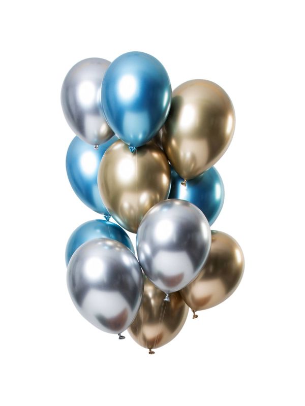 12 Ballonnen Mirror Effect Sapphire 33cm