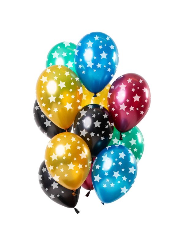 12 Ballonnen Sterren Meerkleurig Metallic 30cm