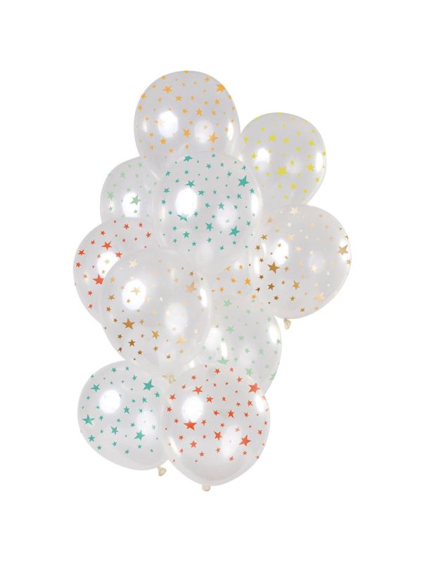 12 Ballonnen Sterren Meerkleurig Transparant 30cm