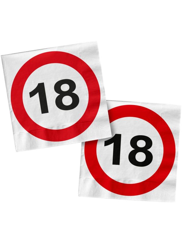 20 Servetten Verkeersbord 18 Jaar 33x33cm