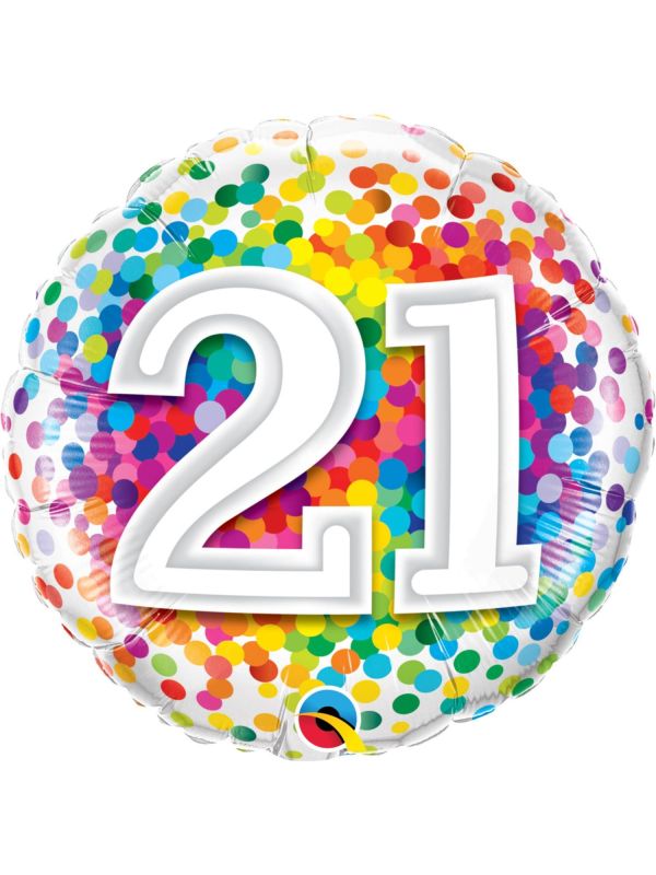 21 Jaar Regenboog Confetti Folieballon