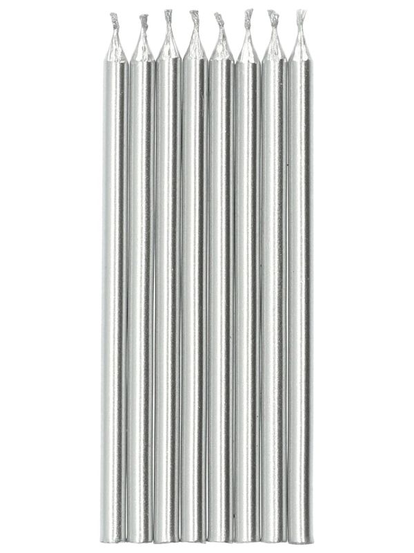 24 Kaarsen Zilverkleurig 10 cm