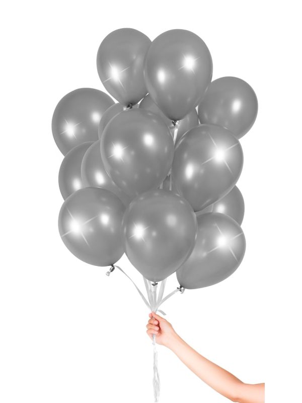 30 Zilveren Ballonnen met Lint 23cm
