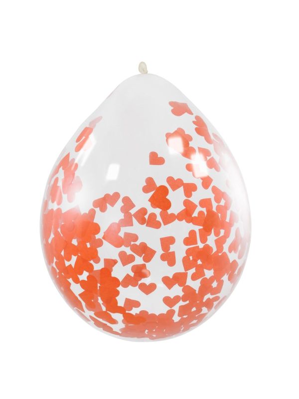 4 Ballonnen met Rode Hartjes Confetti 30cm