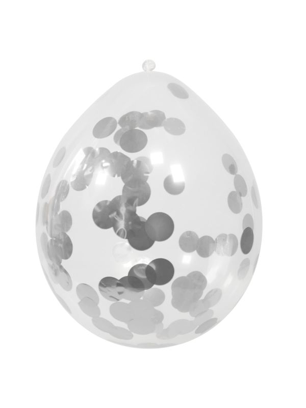 4 Ballonnen met Zilverkleurige Confetti 30cm