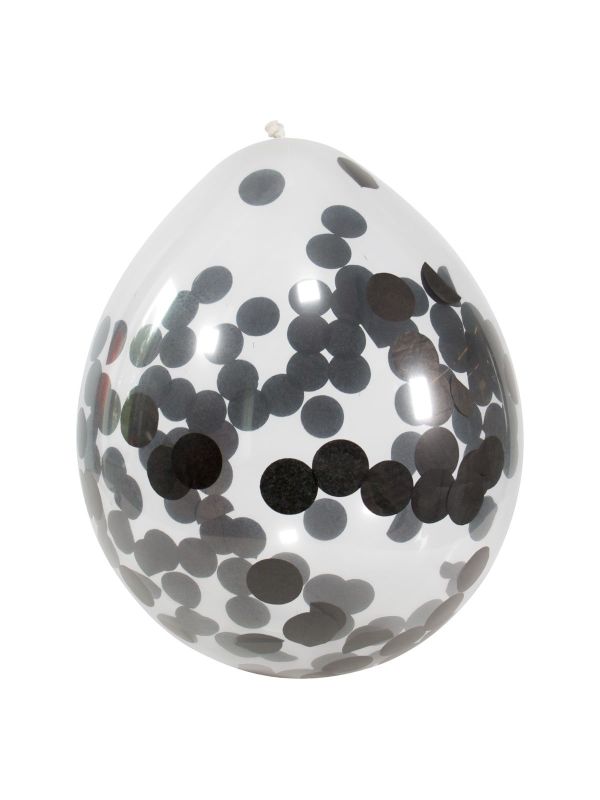 4 Ballonnen met Zwarte Confetti 30cm