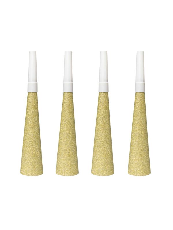 4 Goudkleurige Glitter Toeters 19cm