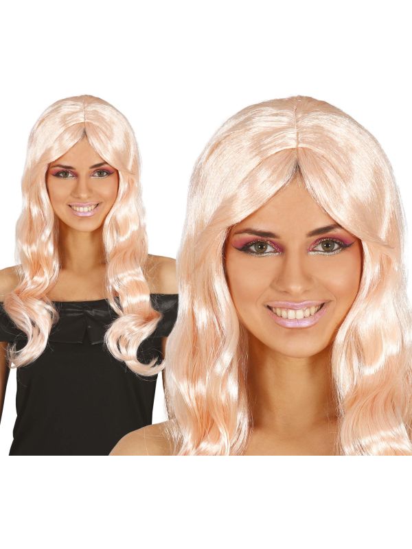 50's Dames Pruik Roze Blond Stijl Lang Krullend