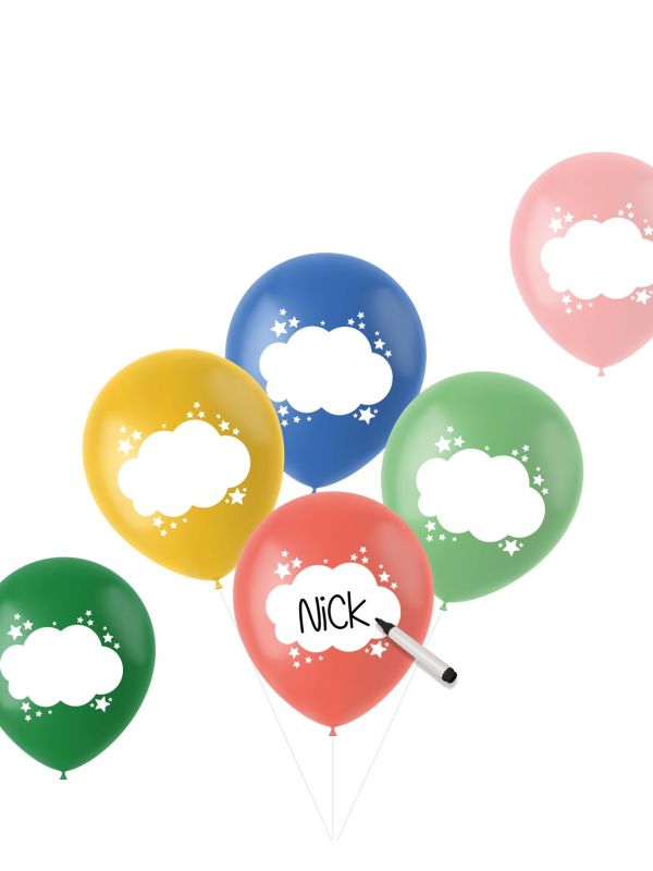 6 Ballonnen Beschrijfbaar Retro Meerkleurig 33cm