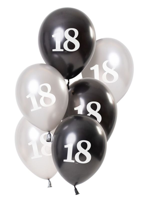6 Ballonnen Glossy Black 18 Jaar 23cm