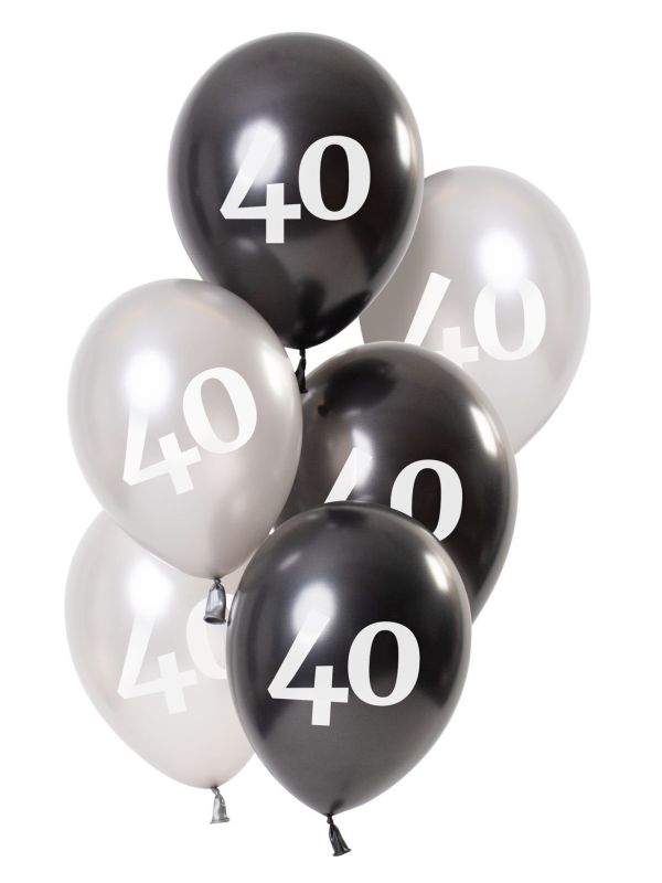 6 Ballonnen Glossy Black 40 Jaar 23cm