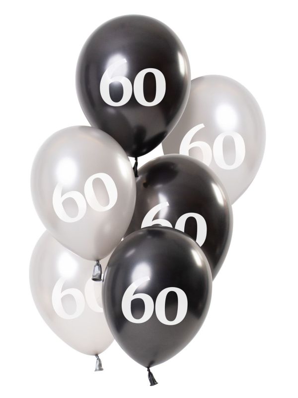 6 Ballonnen Glossy Black 60 Jaar 23cm