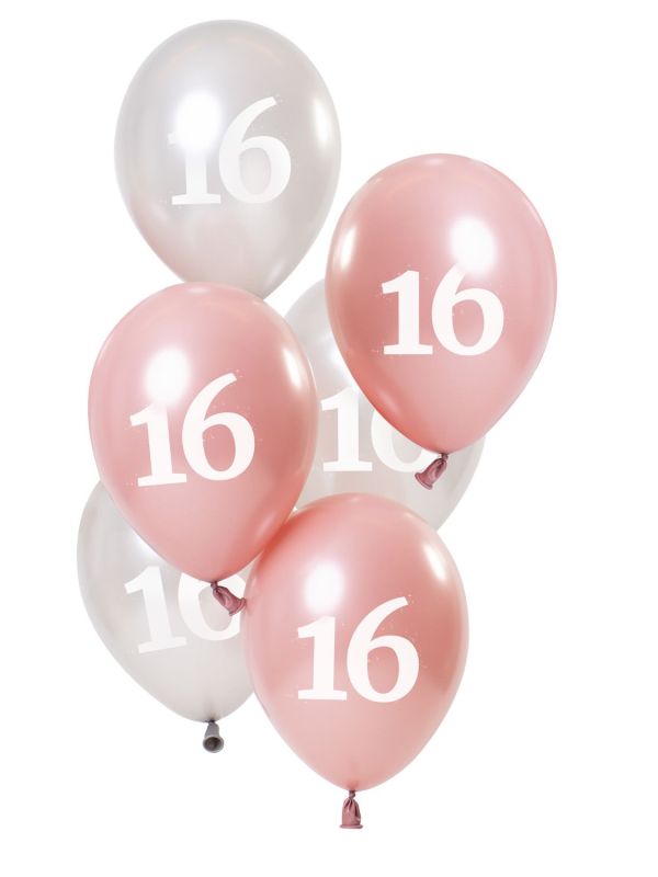 6 Ballonnen Glossy Pink 16 Jaar 23cm