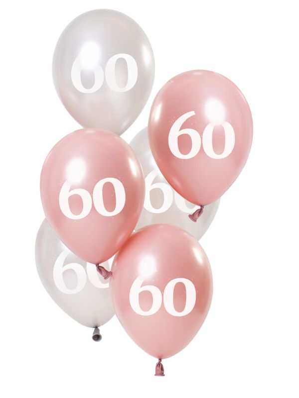 6 Ballonnen Glossy Pink 60 Jaar 23cm