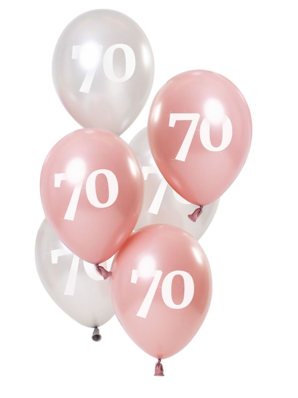 6 Ballonnen Glossy Pink 70 Jaar 23cm