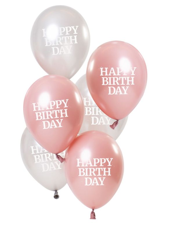 6 Ballonnen Glossy Pink Happy Birthday 23cm