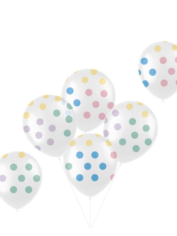 6 Ballonnen Pastel Stippen Meerkleurig 33cm