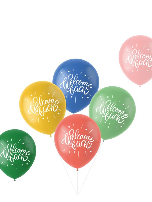 6 Ballonnen Retro 'Welcome Back' Meerkleurig 33cm