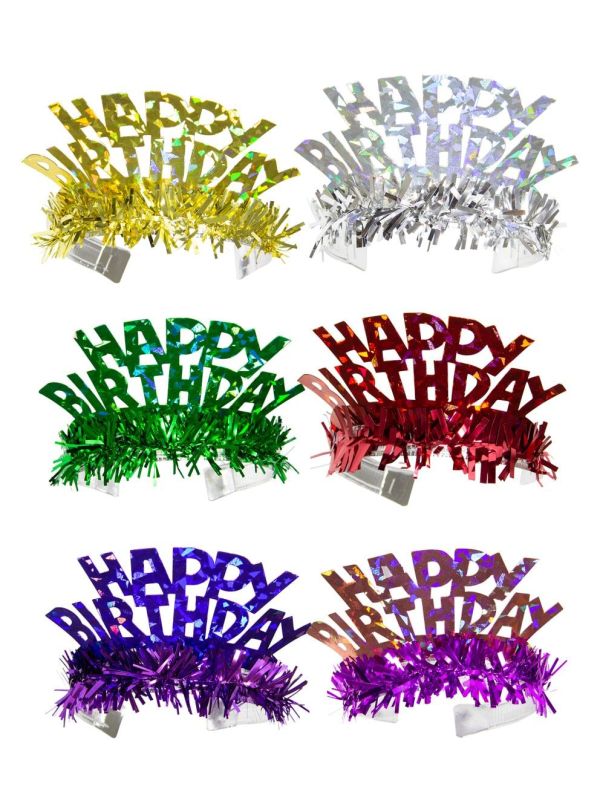 6 Meerkleurige Holografische Happy Birthday Tiara's