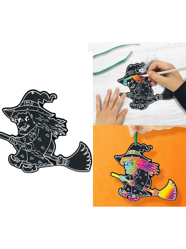 6 Zwarte Halloween Heks Kleursetjes 14cm