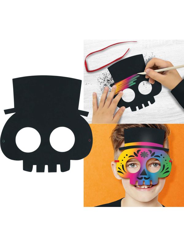 6 Zwarte Kleurmaskers Skelet Halloween 20cm