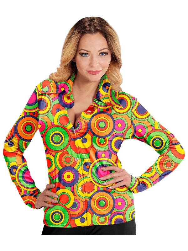 70's Retro Shirt Cirkels Dames Geel