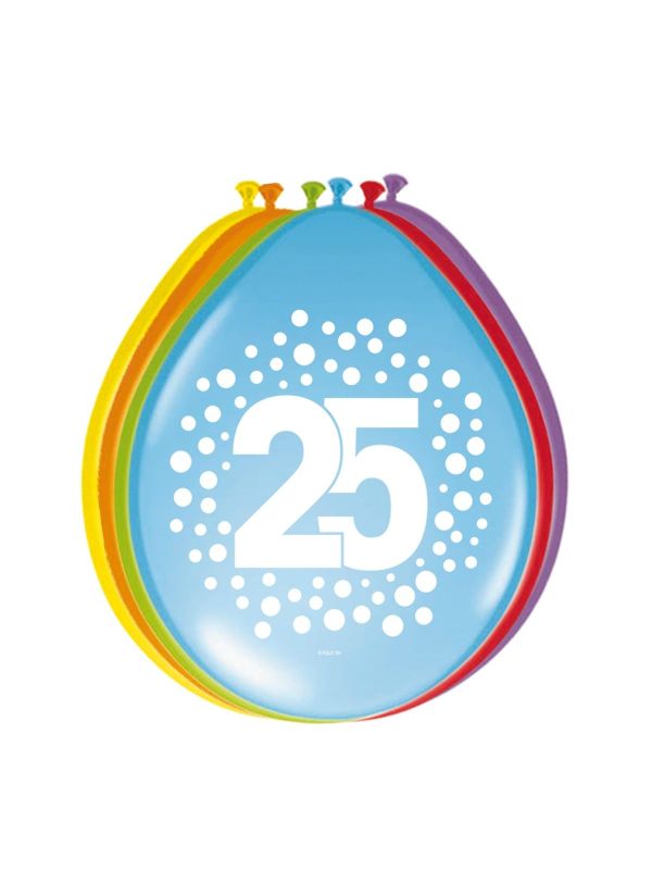 8 Ballonnen 25 Jaar Happy Bday Stippen 30cm