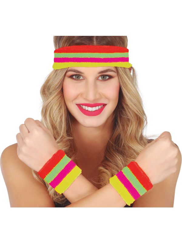 80's Hoofdband en Polsbanden Multicolor Volwassenen