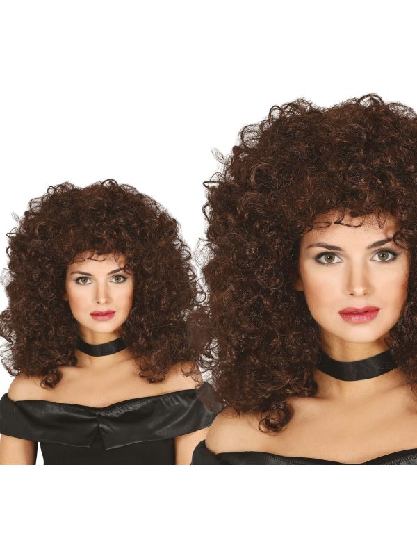 80's Pruik Bruin Krullen Disco