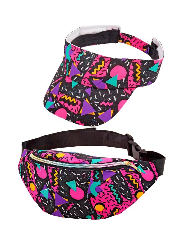 80's Zonneklep en Heuptasje Funky Zwart