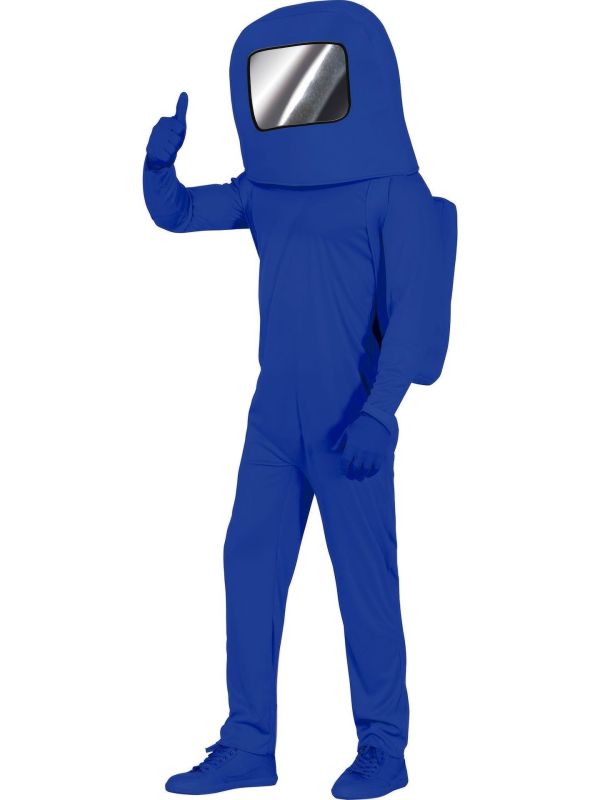 Tuta Intera Among Us Per Bambini - Costume Imposter Blu Con Cappuccio - Disguise