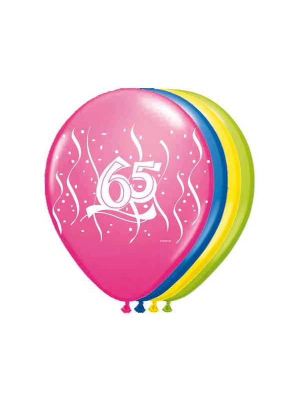 Ballonnen set 65 Jaar Kleuren Mix