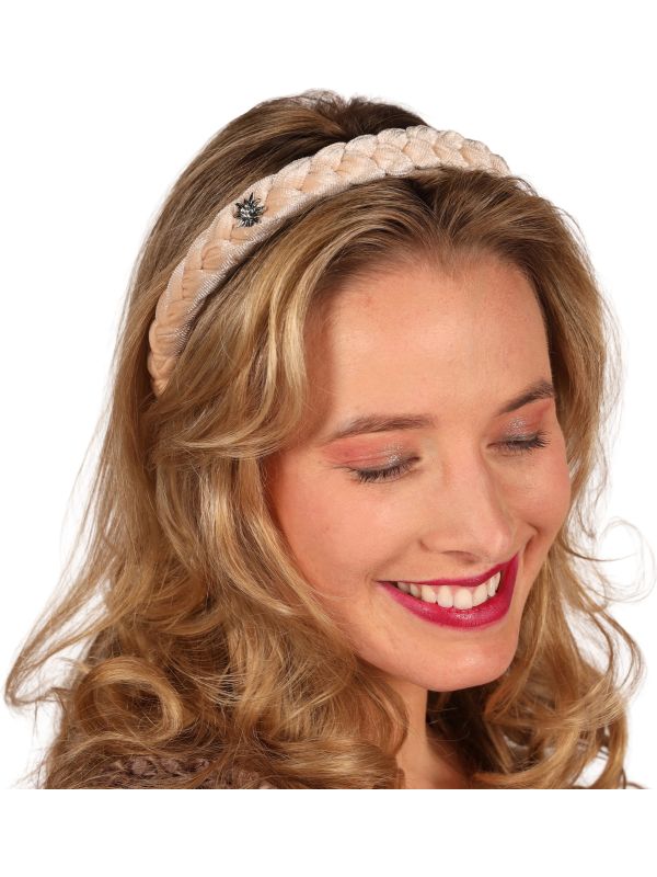 Beige Gevlochten Haarband Alpentraum met Edelweiss