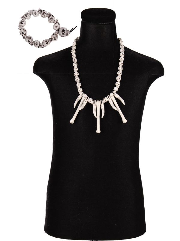 Beige Ketting en Armband met Botjes en Schedels Halloween