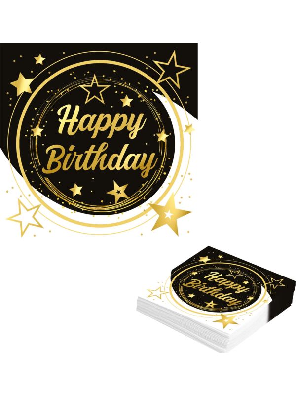 Black Gold Happy Birthday Servetten