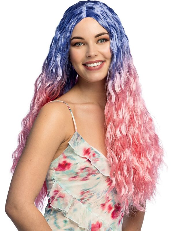 Blauw Roze Pastel Zeemeermin Pruik Dames