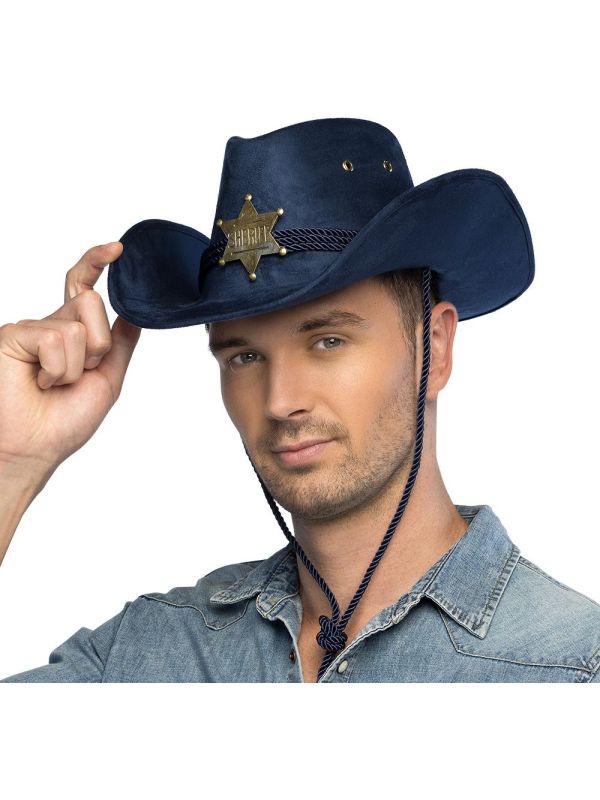 Blauw Suède Sheriff Cowboyhoed