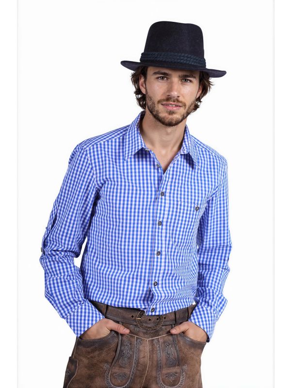 Blauw Wit Geruit Tiroler Overhemd Heren Oktoberfest