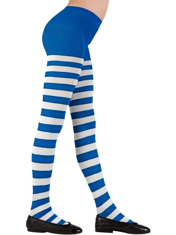 Blauw Wit Gestreepte Panty Meisjes Carnaval