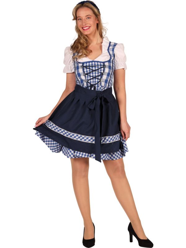 Blauw Witte Dirndl Jurk met Schort Dames Oktoberfest