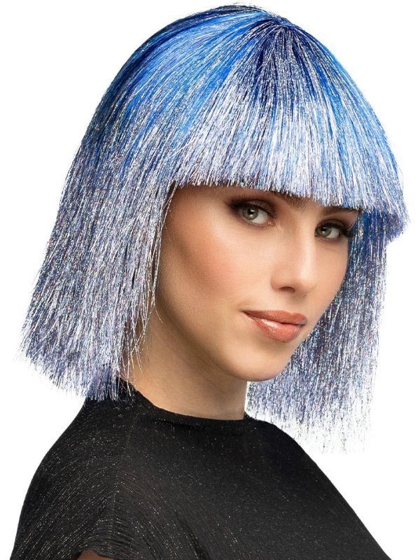 Blauw Zilveren Tinsel Pruik Dames