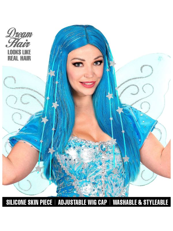 Blauwe Fee Pruik met Sterren
