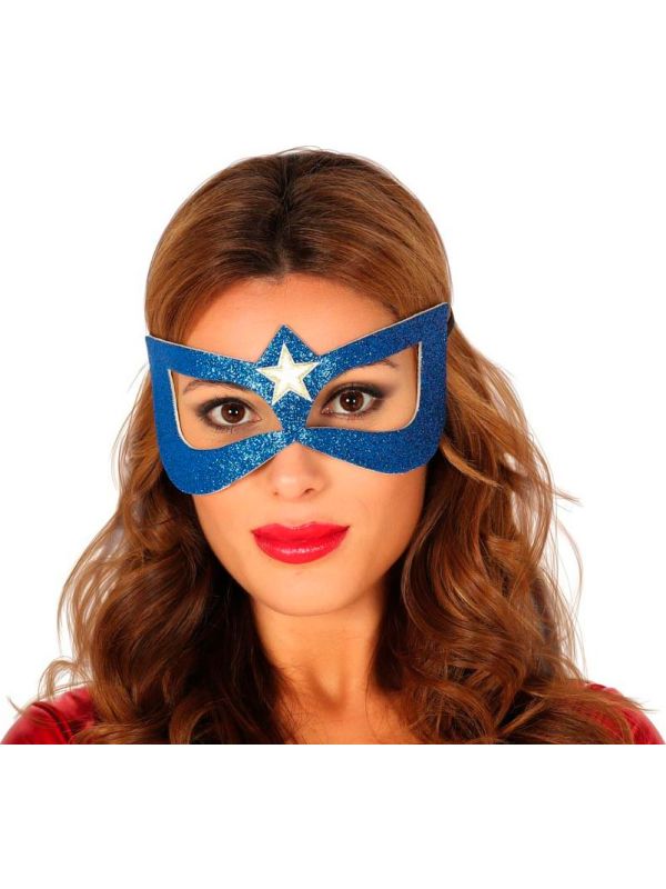 Blauwe Glitter Superheld Oogmasker