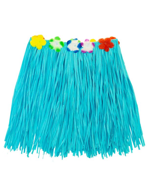 Blauwe Hawaii Hula Rok met Bloemenriem