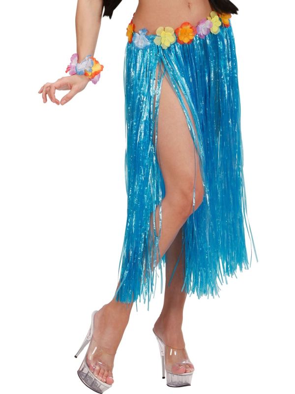 Blauwe Hawaii Midi Rok met Bloemen