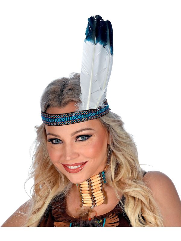 Blauwe Indianen Hoofdband met Veren