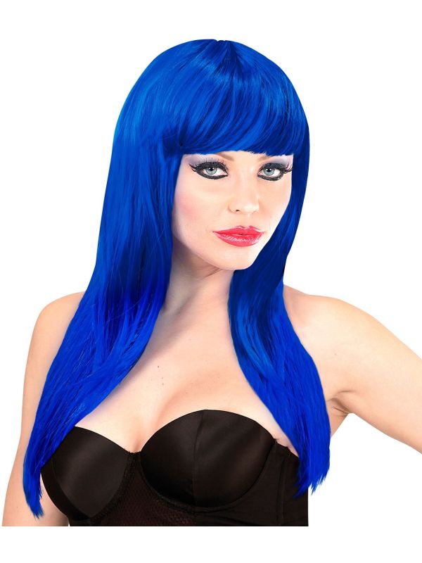 Blauwe Pruik Lang Haar