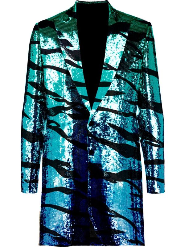 Blauwe Tijgerprint Pailletten Jas Heren