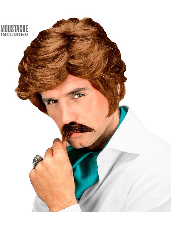 Blonde 80's Playboy Pruik met Snor